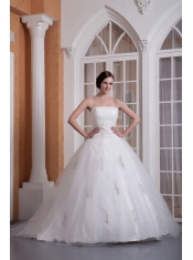 Prom Dress Custom Made A-line Strapless Chapel Train Taffeta and Organza Appliques