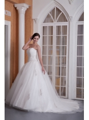 Prom Dress Custom Made A-line Strapless Chapel Train Taffeta and Organza Appliques