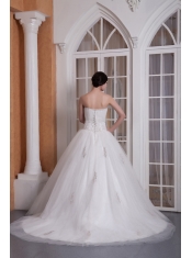 Prom Dress Custom Made A-line Strapless Chapel Train Taffeta and Organza Appliques