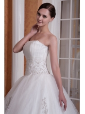 Prom Dress Custom Made A-line Strapless Chapel Train Taffeta and Organza Appliques