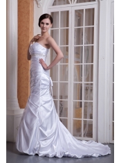 Prom Dress Custom Made Column Sweetheart Court Train Taffeta Appliques and Ruch