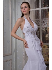 Prom Dress Customize Mermaid Halter Brush Train Chiffon Beading