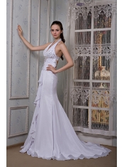 Prom Dress Customize Mermaid Halter Brush Train Chiffon Beading