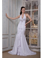 Prom Dress Customize Mermaid Halter Brush Train Chiffon Beading