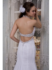 Prom Dress Customize Mermaid Halter Brush Train Chiffon Beading