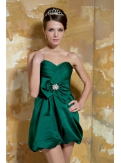 Prom Dress Dark Green Column Sweetheart Mini-length Taffeta Beading
