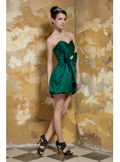 Prom Dress Dark Green Column Sweetheart Mini-length Taffeta Beading