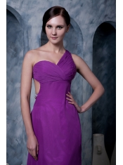 Prom Dress Eggplant Purple Column One Shoulder Brush Train Chiffon
