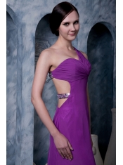Prom Dress Eggplant Purple Column One Shoulder Brush Train Chiffon