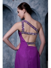 Prom Dress Eggplant Purple Column One Shoulder Brush Train Chiffon