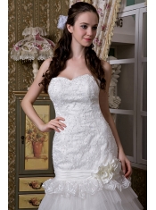 Prom Dress Fashionable A-line Swetheart Brush Train Taffeta and Lace Ruffled Layers