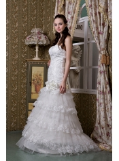 Prom Dress Fashionable A-line Swetheart Brush Train Taffeta and Lace Ruffled Layers