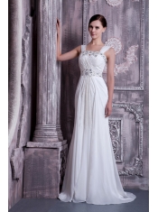 Prom Dress Fashionable Empire Straps Brush Train Beading Chiffon
