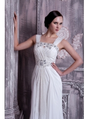 Prom Dress Fashionable Empire Straps Brush Train Beading Chiffon