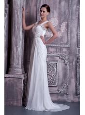 Prom Dress Fashionable Empire Straps Brush Train Beading Chiffon