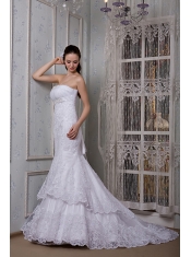 Prom Dress Fashionable Mermaid Strapless Court Train Taffeta and Lace