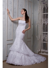 Prom Dress Fashionable Mermaid Strapless Court Train Taffeta and Lace