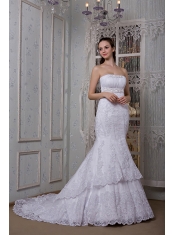 Prom Dress Fashionable Mermaid Strapless Court Train Taffeta and Lace