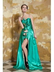 Prom Dress Green Empire Sweetheart Brush Train Silk Like Satin Beading