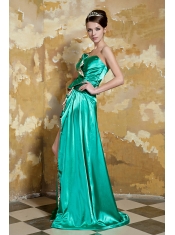 Prom Dress Green Empire Sweetheart Brush Train Silk Like Satin Beading