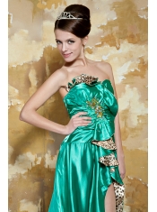 Prom Dress Green Empire Sweetheart Brush Train Silk Like Satin Beading