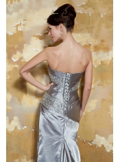 Prom Dress Grey Column Strapless Court Train Silk Like Satin Beading