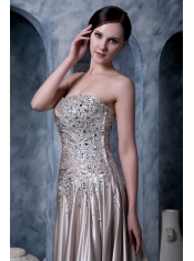 Prom Dress Grey Empire Strapless Brush Train Silk Like Satin Beading