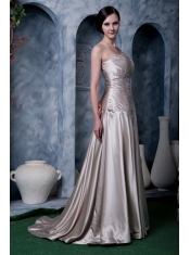 Prom Dress Grey Empire Strapless Brush Train Silk Like Satin Beading