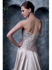 Prom Dress Grey Empire Strapless Brush Train Silk Like Satin Beading