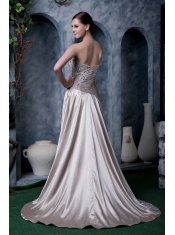 Prom Dress Grey Empire Strapless Brush Train Silk Like Satin Beading