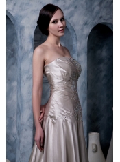 Prom Dress Grey Empire Strapless Brush Train Silk Like Satin Beading