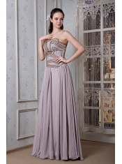 Prom Dress Grey Empire Strapless Floor-length Chiffon Beading