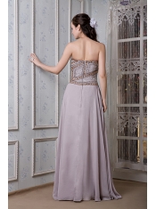 Prom Dress Grey Empire Strapless Floor-length Chiffon Beading