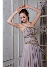 Prom Dress Grey Empire Strapless Floor-length Chiffon Beading