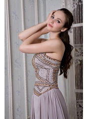 Prom Dress Grey Empire Strapless Floor-length Chiffon Beading