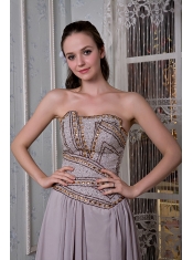 Prom Dress Grey Empire Strapless Floor-length Chiffon Beading