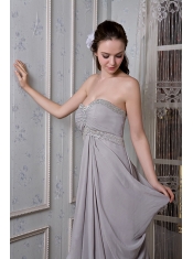 Prom Dress Grey Empire Sweetheart Brush Train Chiffon Beading