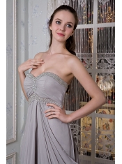 Prom Dress Grey Empire Sweetheart Brush Train Chiffon Beading