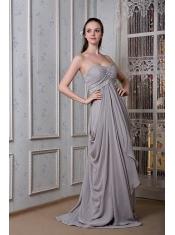 Prom Dress Grey Empire Sweetheart Brush Train Chiffon Beading