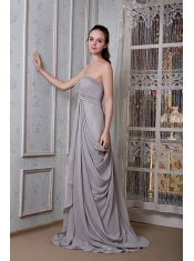 Prom Dress Grey Empire Sweetheart Brush Train Chiffon Beading