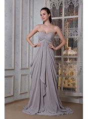 Prom Dress Grey Empire Sweetheart Brush Train Chiffon Beading