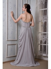 Prom Dress Grey Empire Sweetheart Brush Train Chiffon Beading