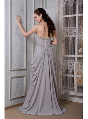 Prom Dress Grey Empire Sweetheart Brush Train Chiffon Beading