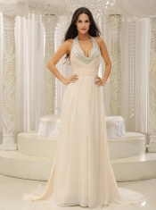 Prom Dress Halter Top With Beaded Ruched Bodice For Beautiful Customize