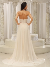 Prom Dress Halter Top With Beaded Ruched Bodice For Beautiful Customize