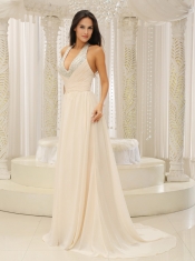 Prom Dress Halter Top With Beaded Ruched Bodice For Beautiful Customize