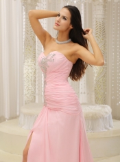 Prom Dress High Slit and Ruched Bodice Beading Sweetheart For Custom Made