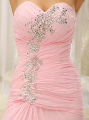 Prom Dress High Slit and Ruched Bodice Beading Sweetheart For Custom Made