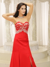 Prom Dress High Slit Sweetheart Appliques Decorate Bust