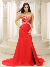 Prom Dress High Slit Sweetheart Appliques Decorate Bust